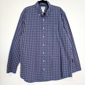 LL Bean Button Down‎ Shirt Men’s XLT Blue Maroon Check Cotton Preppy Academia